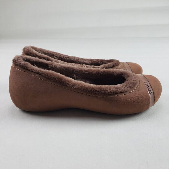Crocs Nanook Faux Fur Flat Womens 8 Brown Slip On Comfort Shoe Lined Cap Toe - Picture 2 of 9